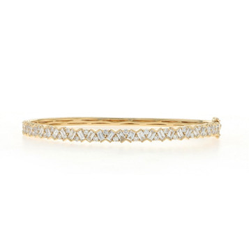 Yellow Gold Diamond Bangle Bracelet 6 3/4" - 14k Round Brilliant 2.00ctw