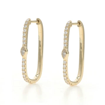 Yellow Gold Diamond Hoop Earrings - 14k Round & Marquise .35ctw Pierced