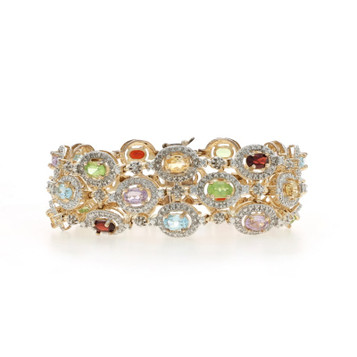 Amethyst Garnet Peridot Wide Link Women's Bracelet 7" - 925 Oval Faceted