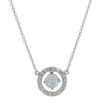 White Gold Diamond Halo Necklace 17" - 18k Round Brilliant 1.00ctw