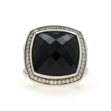 David Yurman Albion Onyx Diamond Halo Ring - Sterling Silver 925 Cushion .48ctw