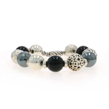 David Yurman Elements Onyx Hematite Beaded Bolo Bracelet - Sterling Silver 925