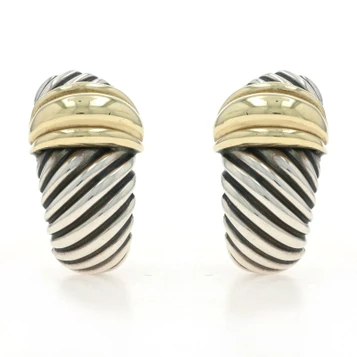 David Yurman Thoroughbred Large Shrimp Earrings - Sterling 925 Gold 14k Pierced