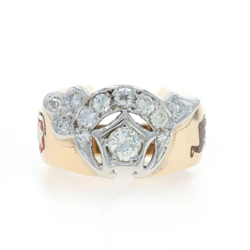 Yellow Gold Shriners Diamond Men's Ring - 10k Round Brilliant 1.10ctw Masonic