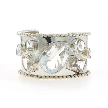 Stephen Dweck Quartz Crystal Wide Cuff Bracelet 7" - Sterling Silver 925 Pear