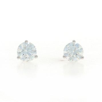 White Gold Diamond Stud Earrings - 14k Round Brilliant 2.01ctw GIA Pierced