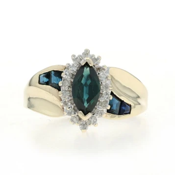 Yellow Gold Sapphire Diamond Halo Ring - 10k Marquise 2.25ctw