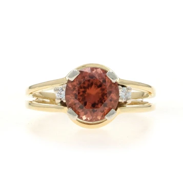Yellow Gold Zircon Diamond Ring - 18k Round 2.26ctw