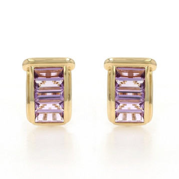 Yellow Gold Amethyst J-Hoop Earrings 18k Baguette 10.70ctw Pierced