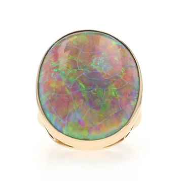 Yellow Gold Opal Vintage Cocktail Solitaire Ring - 14k Oval Cabochon 14.68ct