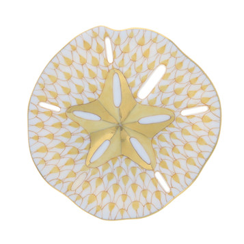 Herend Butterscotch Fishnet Porcelain Flat Sand Dollar Figurine - Collectible