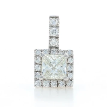 White Gold Diamond Halo Pendant - 14k Princess 1.01ctw
