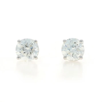 White Gold Diamond Stud Women's Earrings - 14k Round Brilliant