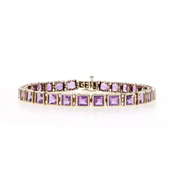 Yellow Gold Amethyst Tennis Bracelet 8" - 10k Square 17.82ctw