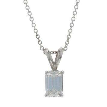 White Gold Lab-Created Diamond Solitaire Pendant Necklace 14k Emerald 1.06ct GIA