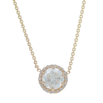 Yellow Gold Diamond Halo Pendant Necklace - 14k Round Brilliant 1.07ct GIA