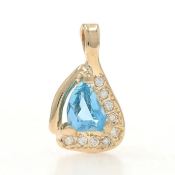 Yellow Gold Aquamarine Diamond Pendant - 14k Fantasy .94ctw