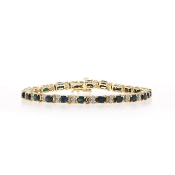 Yellow Gold Sapphire Diamond Link Bracelet 6 3/4" - 10k Oval 6.24ctw