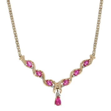 Yellow Gold Ruby Diamond Drop Necklace 18" - 10k Pear 2.39ctw