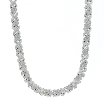 Sterling Silver Diamond Link Necklace 18" - 925 Single Cut
