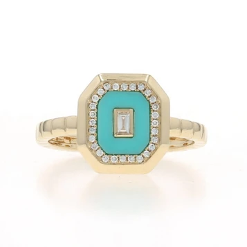 Yellow Gold Turquoise Diamond Halo Ring - 14k Inlay .24ctw