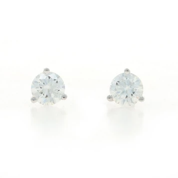 White Gold Diamond Stud Earrings - 18k Round Brilliant 1.24ctw GIA Pierced