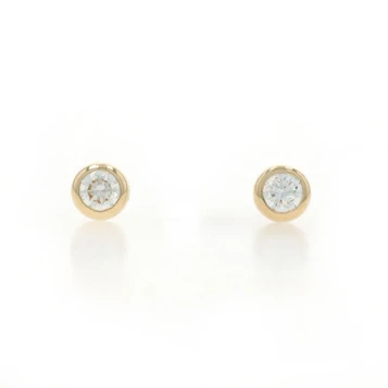Yellow Gold Diamond Stud Earrings - 14k Round Brilliant Pierced
