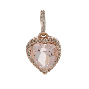 Rose Gold Morganite Diamond Halo Pendant - 10k Heart 1.29ctw Love