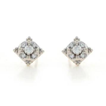 White Gold Diamond Cluster Stud Earrings - 14k Round .40ctw Pierced Screw-Ons
