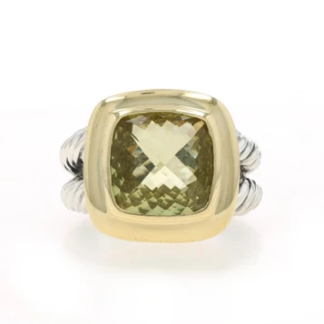 David Yurman Albion Lemon Citrine Solitaire Cocktail Ring Sterling 925 Gold 18k