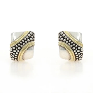 Lagos Caviar Wide J Hoop Earrings - Sterling Silver 925 Yellow Gold 18k Pierced