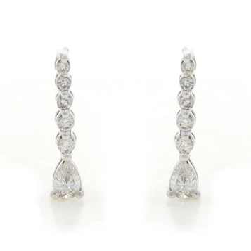 White Gold Diamond Drop Earrings - 14k Pear .54ctw Pierced