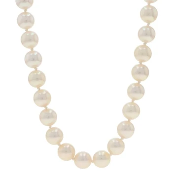 Yellow Gold Akoya Pearl Knotted Strand Necklace 26 1/4" - 14k