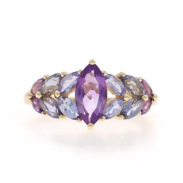 Yellow Gold Amethyst Iolite Ring - 14k Marquise 2.50ctw