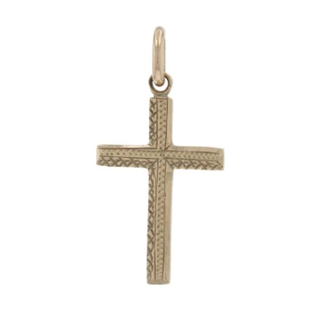 Yellow Gold Etched Cross Pendant Necklace - 9k Faith