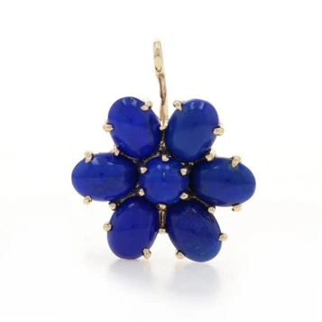 Yellow Gold Lapis Lazuli Flower Cluster Pendant - 14k Oval Cabochon