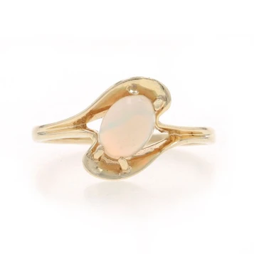 Yellow Gold Opal Solitaire Bypass Ring - 14k Oval Cabochon .50ct