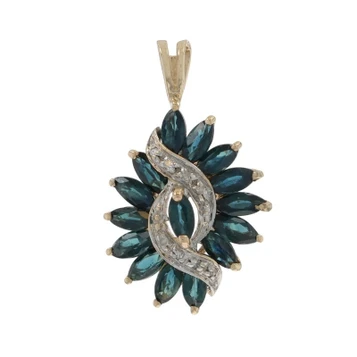 Yellow Gold Sapphire Diamond Pendant - 14k Marquise 3.66ctw