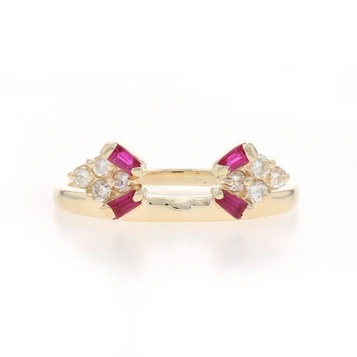 Yellow Gold Ruby Diamond Enhancer Wedding Band - 14k Baguette .62ctw Guard Ring