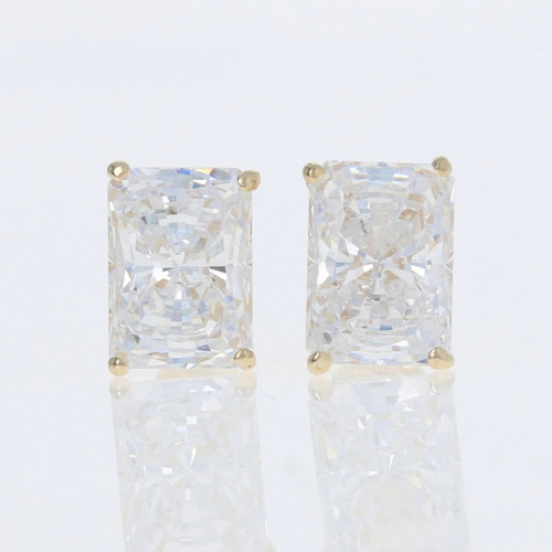 14K Yellow Gold 4mm Cubic Zirconia Earrings with 14KGF Fluted Bell Backs |  Ben Moss Jewellers