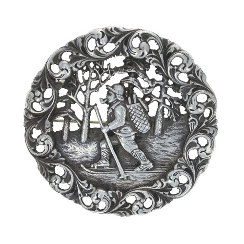 Vintage Norwegian-Norway Brooch - 830 Silver Skier Antique Nørsk