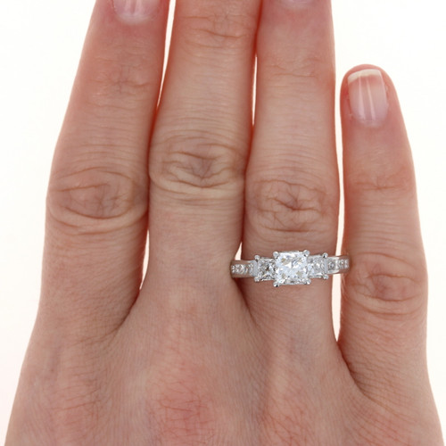 White Gold Diamond Three-Stone Engagement Ring - 14k