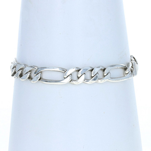 Sterling Silver Diamond Cut Figaro Chain Men's Bracelet 9