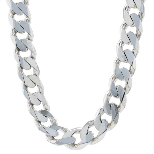 Sterling Silver Diamond Cut Curb Chain Men's Necklace 21 1/2