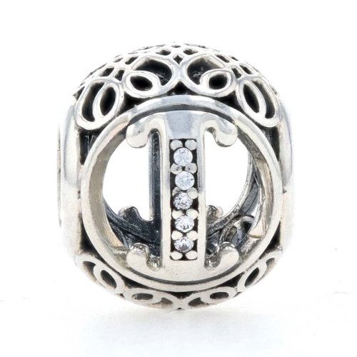 Pandora Vintage I Charm -Sterling 925 NEW Authentic Initial Letter Bead  791853CZ