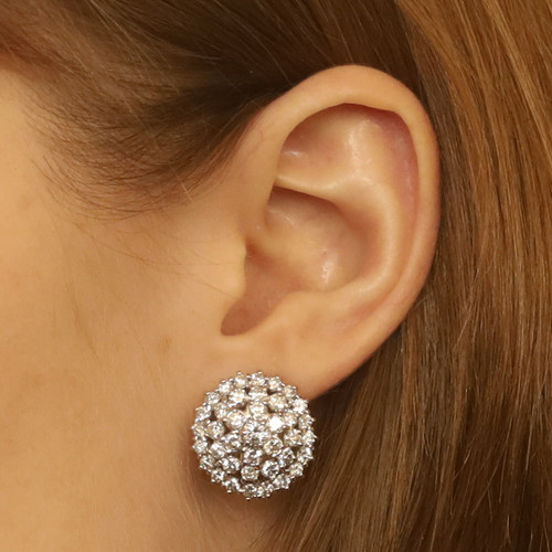 Round Pave Diamond Earring Studs in 18k White Gold