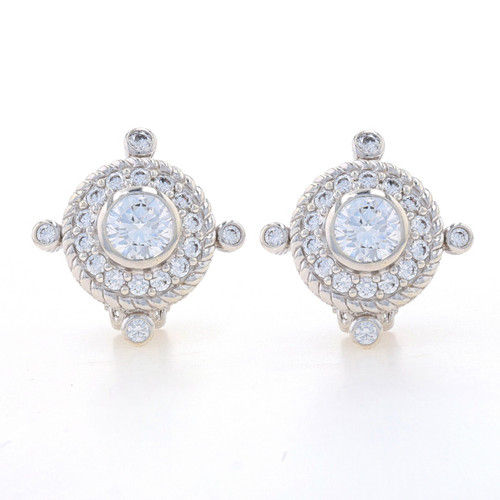 Judith Ripka Diamond Textured 18 Karat Yellow Gold Earrings - 2 Pieces |  Chairish