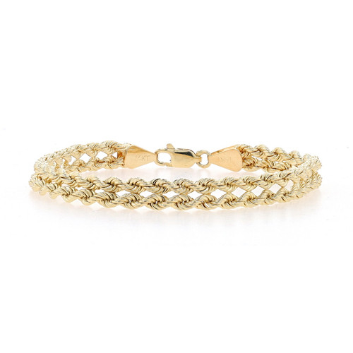 Nuragold 14k Yellow Gold 4mm Rope Chain Diamond Cut Bracelet, Mens Womens  Jewelry 7