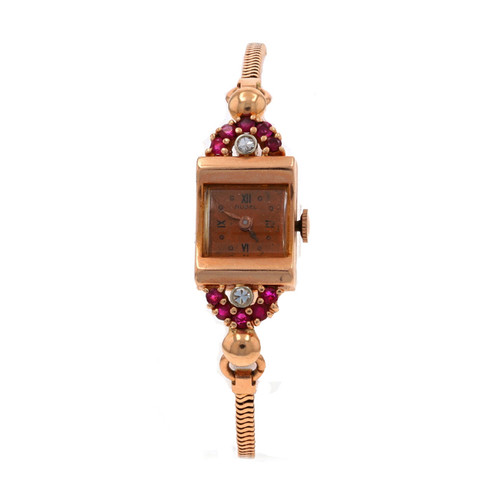 Rose Gold Ruby & Diamond Retro Ladies Wristwatch - 14k  display picture 1