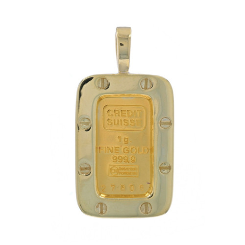 Yellow Gold Credit Suisse 1 Gram Bar Pendant - 18k & Pure 999